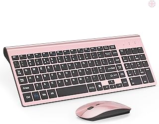 Wireless Keyboard and Mouse Ultra Slim Combo, TopMate 2.4G Silent Compact USB 2400DPI Mouse and Scissor Switch Keyboard Set with Cover, 2 AA and 2 AAA Batteries, for PC/Laptop/Windows-Rose Gold Black