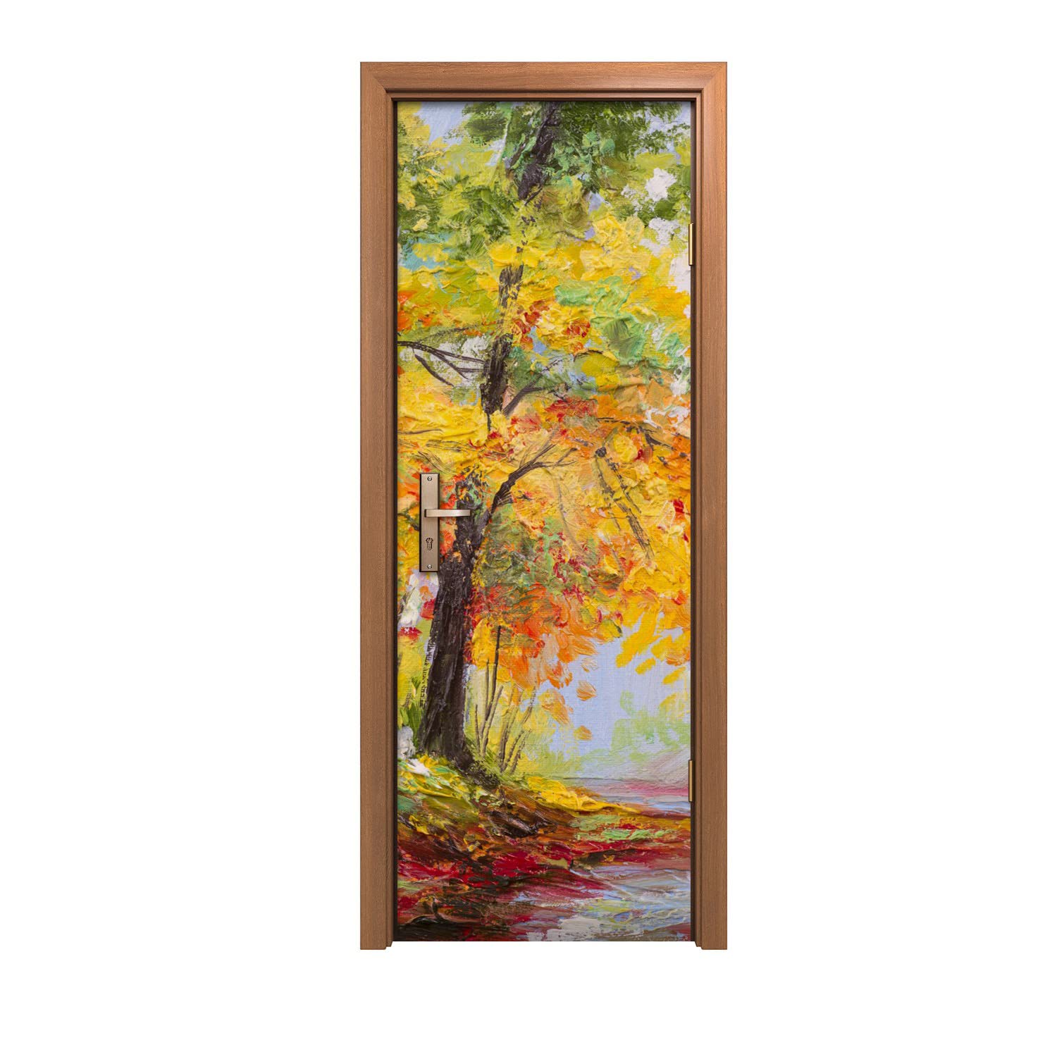 Autocollant de porte Las feuilles path wildlife pour un salon ambiance nature sauvage 70x200cm