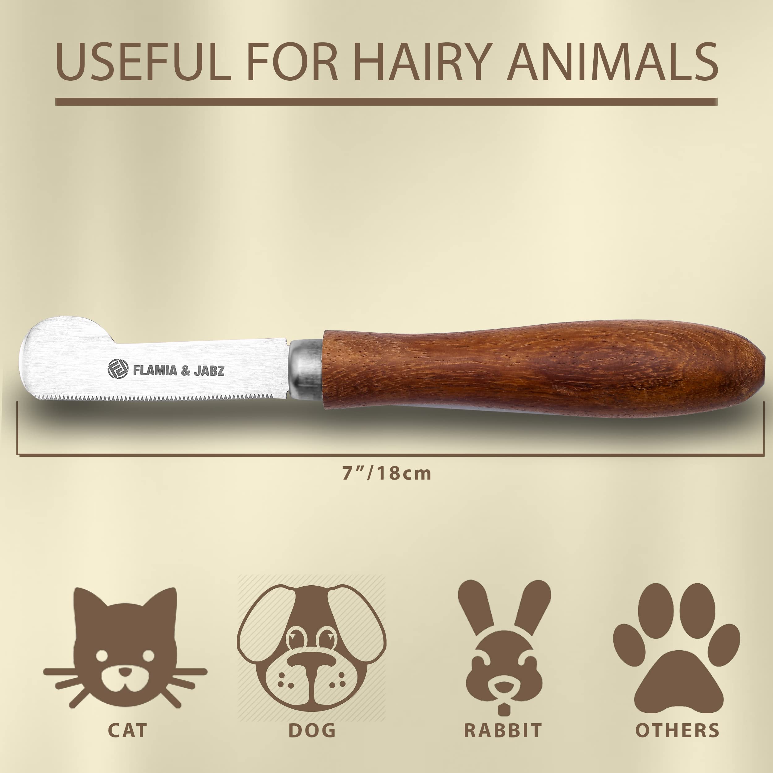 Coltello spelafili professionale per cani e animali domestici, manico rotondo in legno con lama in acciaio inox (extra fine, destrorsi)