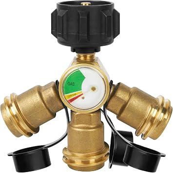 GASPRO Propane Splitter with Gauge, 3 Way Propane Tank Splitter for 5-40LB, Perfect for Gas Grills, Heaters, Camping Stoves, BBQ Grills, Gas Burners and More