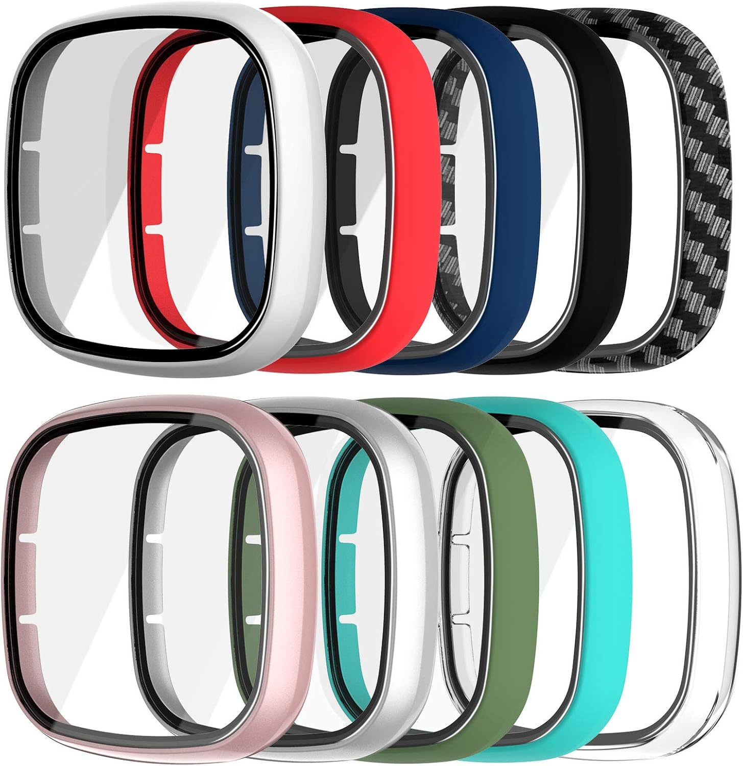 KPYJA 5-Pack Tempered Glass Screen Protector with Hard PC Case Compatible with Fitbit Versa 3/Sense, All-Around Protective Screen Full Cover Bumper Compatible for Fitbit Sense/Versa 3 Smart Watch (5-Pack)