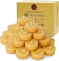 TELOSMA 36 Pack Natural Yellow Beeswax Tealight Candles - Unscented Smokeless Clean Burning in Clear Cups, Organic Pure Wax