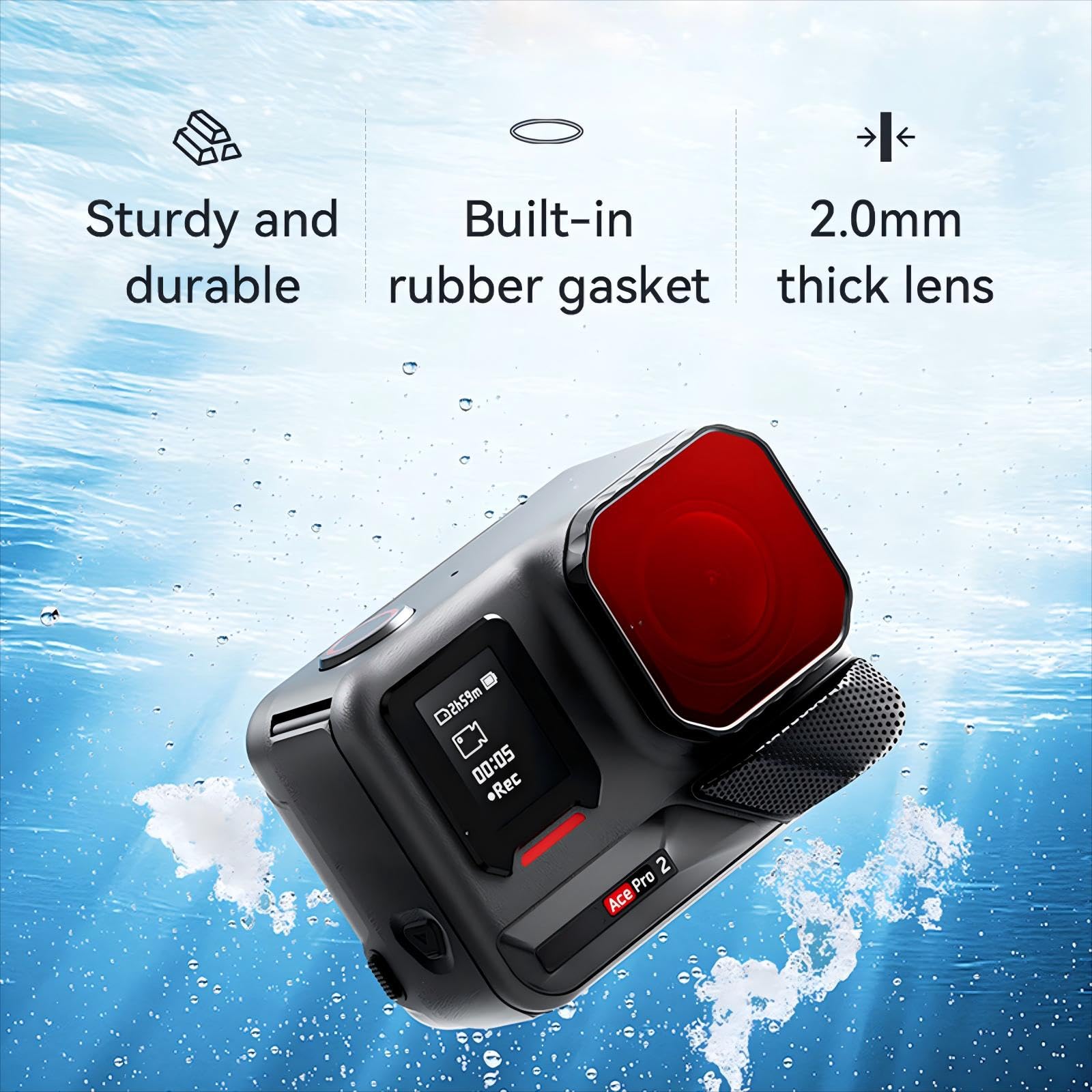 Wasserdichter Tauchfilter, Objektivschutz für Insta360 Ace Pro 2 Sportkamera, Anti-Beschlag-Unterwasser-Objektivschutz, Abdeckungsfilter, Zubehör (rot)