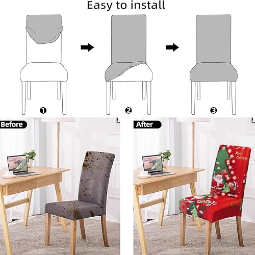 Vista 13 de Juego de 4 fundas navideñas para sillas de comedor, fundas protectoras para sillas de comedor, Papá Noel, muñeco de nieve, para Navidad, vacaciones