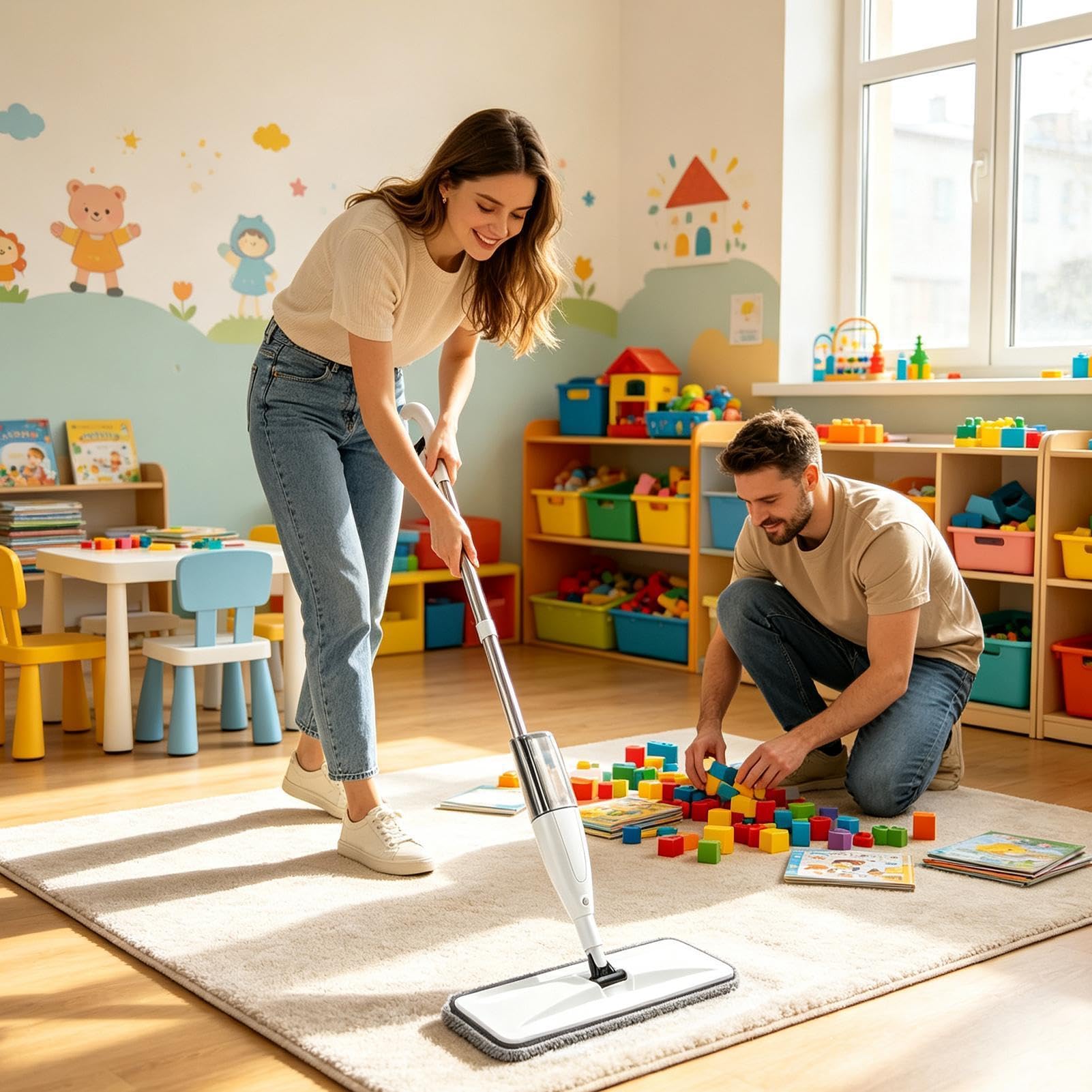 Mop spray rotante per pulizia a umido e a secco per pavimenti in legno | Mocio per parquet per proprietari di case, inquilini, casa, cucina, appartamento, bagno, soggiorno, camera da letto