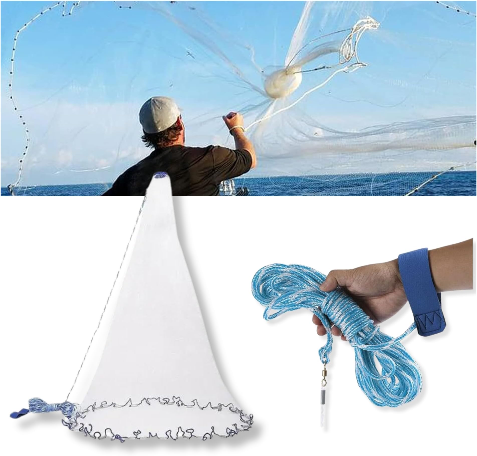 Fishing Net - Nylon Cast Nets for Fishing with Zinc Sinkers, Heavy Duty Casting Net for Saltwater & Freshwater for Bait, Strong Mesh Easy Throw Fish Net for Fishing