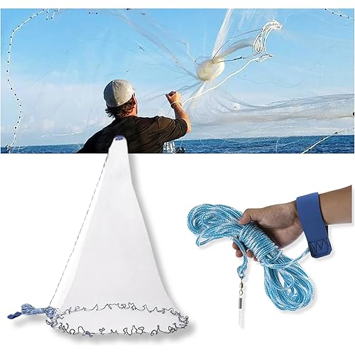 Fishing Net - Nylon Cast Nets for Fishing with Zinc Sinkers, Heavy Duty Casting Net for Saltwater & Freshwater for Bait, Strong Mesh Easy Throw Fish Net for Fishing