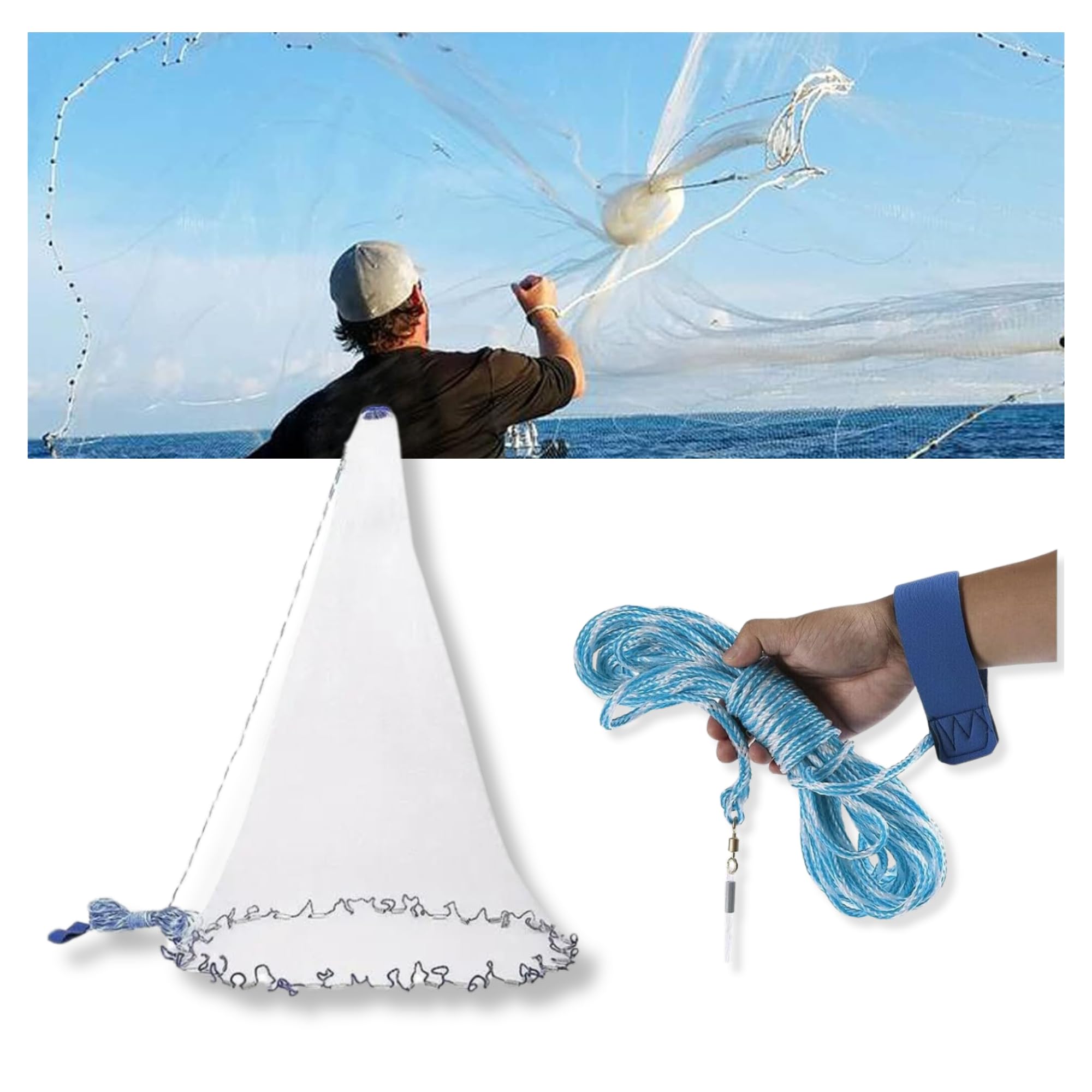 Fishing Net - Nylon Cast Nets for Fishing with Zinc Sinkers, Heavy Duty Casting Net for Saltwater & Freshwater for Bait, Strong Mesh Easy Throw Fish Net for Fishing