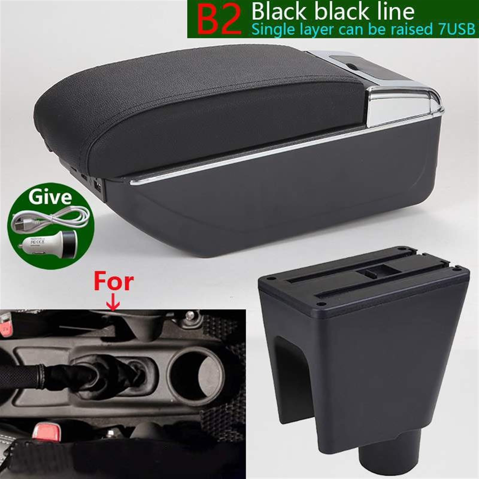 Pasuje do Chevrolet Spark podłokietnik ze schowkiem dla Chevrolet Spark III Aveo T200 schowek w podłokietniku samochodowym części do wnętrza samochodu akcesoria (Material : B2 Black line 7USB)