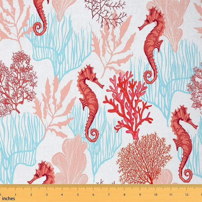 Feelyou The Yard, tela de tapicería de caballito de mar para sillas, tela coral temática de criaturas oceánicas por The Yard, tela decorativa de
