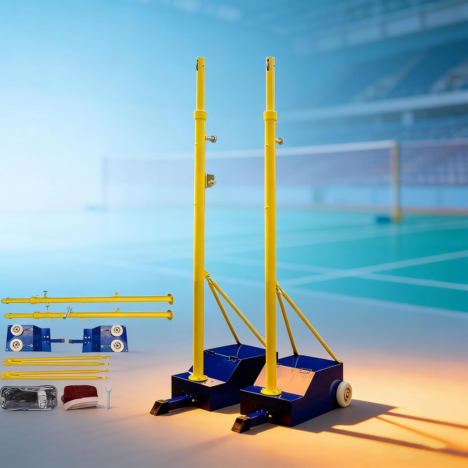 Portable Volleyball & Badminton Net Set with Wheels - Adjustable 5-6.8 FT Poles, Weather-Resistant, ASTM F963, UL, FCC, and ISO 9001 for Backyard, Beach, Park, Stadium Use