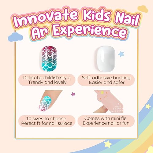 Miniatura 6 de Modelones Uñas postizas a presión para niños, 144 unidades, paquete de 6 unidades, uñas postizas acrílicas prepegamento de cobertura completa, color