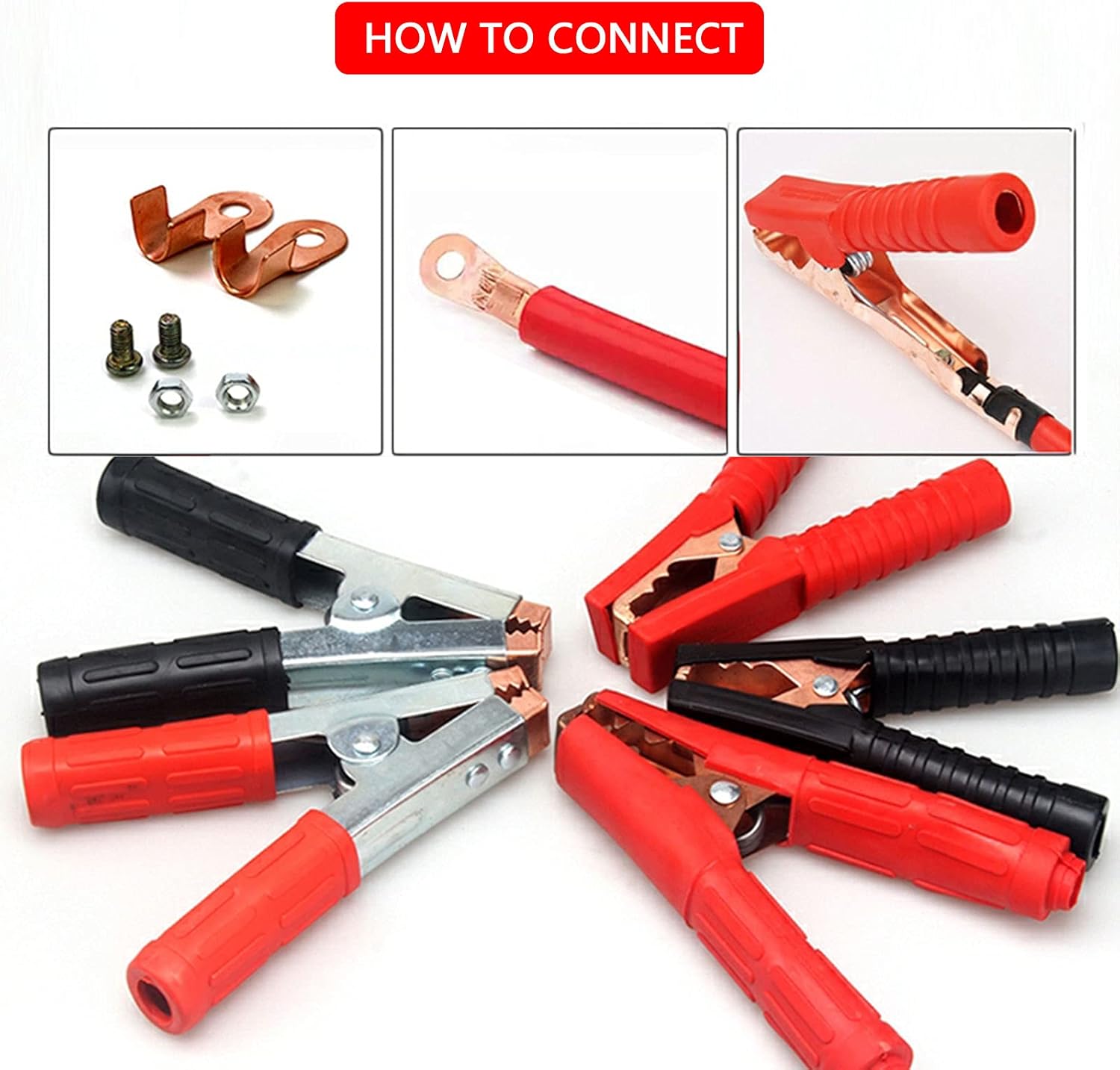 1300A Battery Jumper Charger Clamps, Heavy Duty Pure Copper Replacement Cable Clamp Clip for Trucks, SUVs, RVs,Boat (Black + Red) 2PCS - Image 6