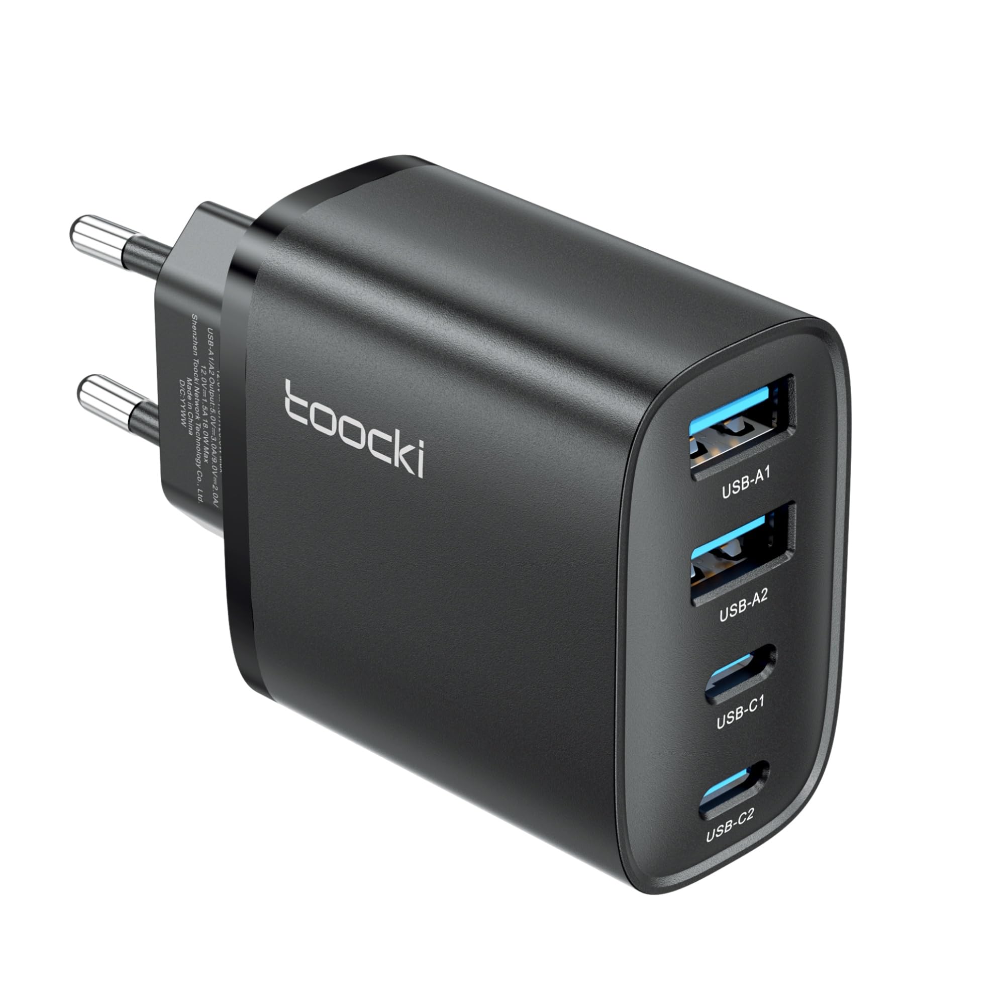 Caricatore USB C, 40 W, blocco di ricarica rapido con 4 porte, alimentatore doppio USB C e connettore QC per iPhone 16/15/14/13/12/11/Pro Max/XS/XR, iPad, Galaxy