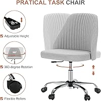 Vista 5 de DUMOS Office Chair, Comfy Desk Chair Rolling Vanity Swivel Task Chairs with Wheels, Wide Seating Armless Height Adjustable Computer Chairs for