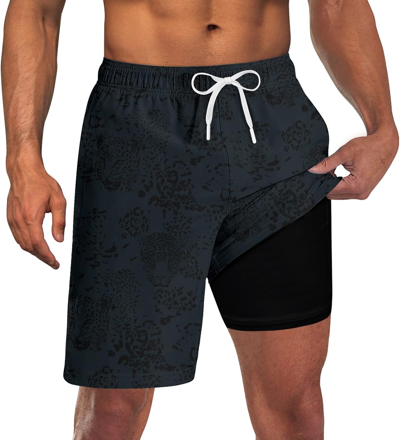 UNICOMIDEAMen Swim Trunks with Compression Liner 9 Inch Long Board Shorts