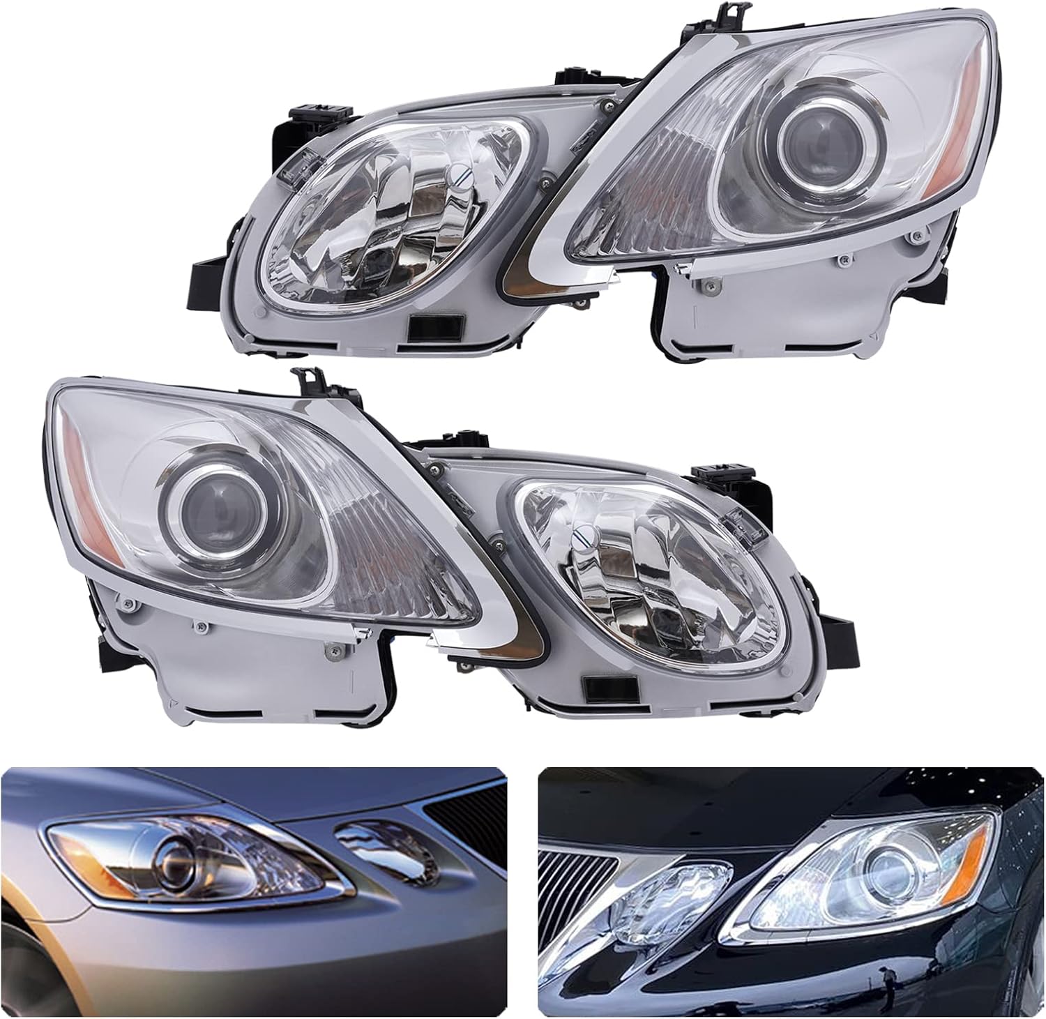 HID Xenon Automobile Front Headlights W/O AFS Fit For Lexus GS Series GS300/GS350/GS430/GS450h/GS460 2006-2011 Headlight Headlamp W/O AFS, 8114030B60, 8114030B51 (Driver + Passenger Side)