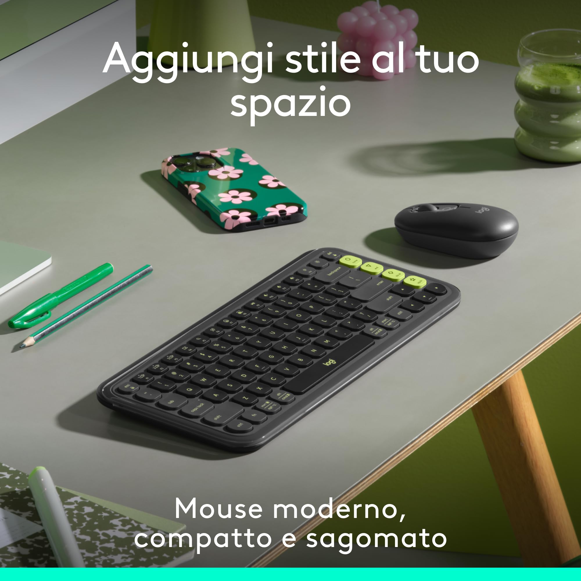 Logitech POP Mouse, mouse wireless Bluetooth compatto e portatile con pulsanti programmabili e clic discreti, Easy-Switch tra un massimo di 3 dispositivi, laptop, tablet, PC - Graphite