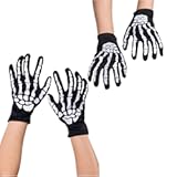 Skeleton Gloves&comma; 2 Pairs Set Bone Pattern Design 1 for Kids and 1 for Adults&comma; Reaper Skull Gloves for Scary Halloween Costumes