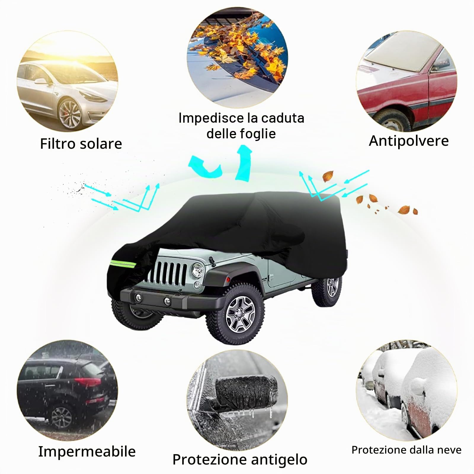 Copriauto Impermeabile per Wrangler 4 Porte - Anti UV Esterno Interno per CJ YJ TJ e JK - Completo per Garage a 4 Porte - Copertura per Tutte Le Stagioni
