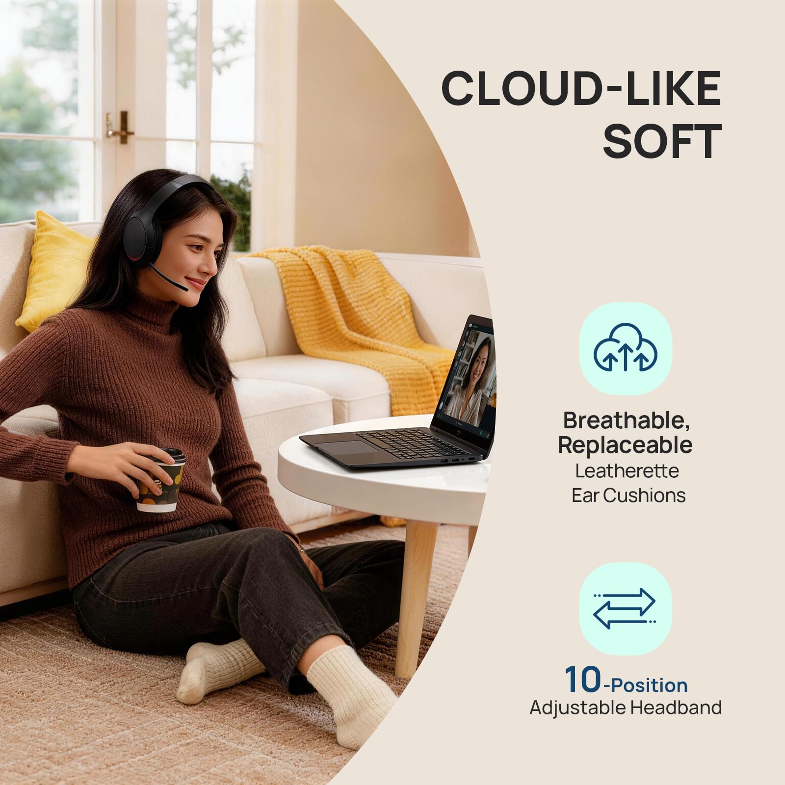 Yealink BH78 Bluetooth Headset mit Lärmschutz Mikrofon, Kopfhörer Over Ear für Homeoffice, Zoom/Teams Zertifiziert, Adaptive ANC für Büro Computer, Kopfhörer Kabellos mit USB-C/A und Dockingstation