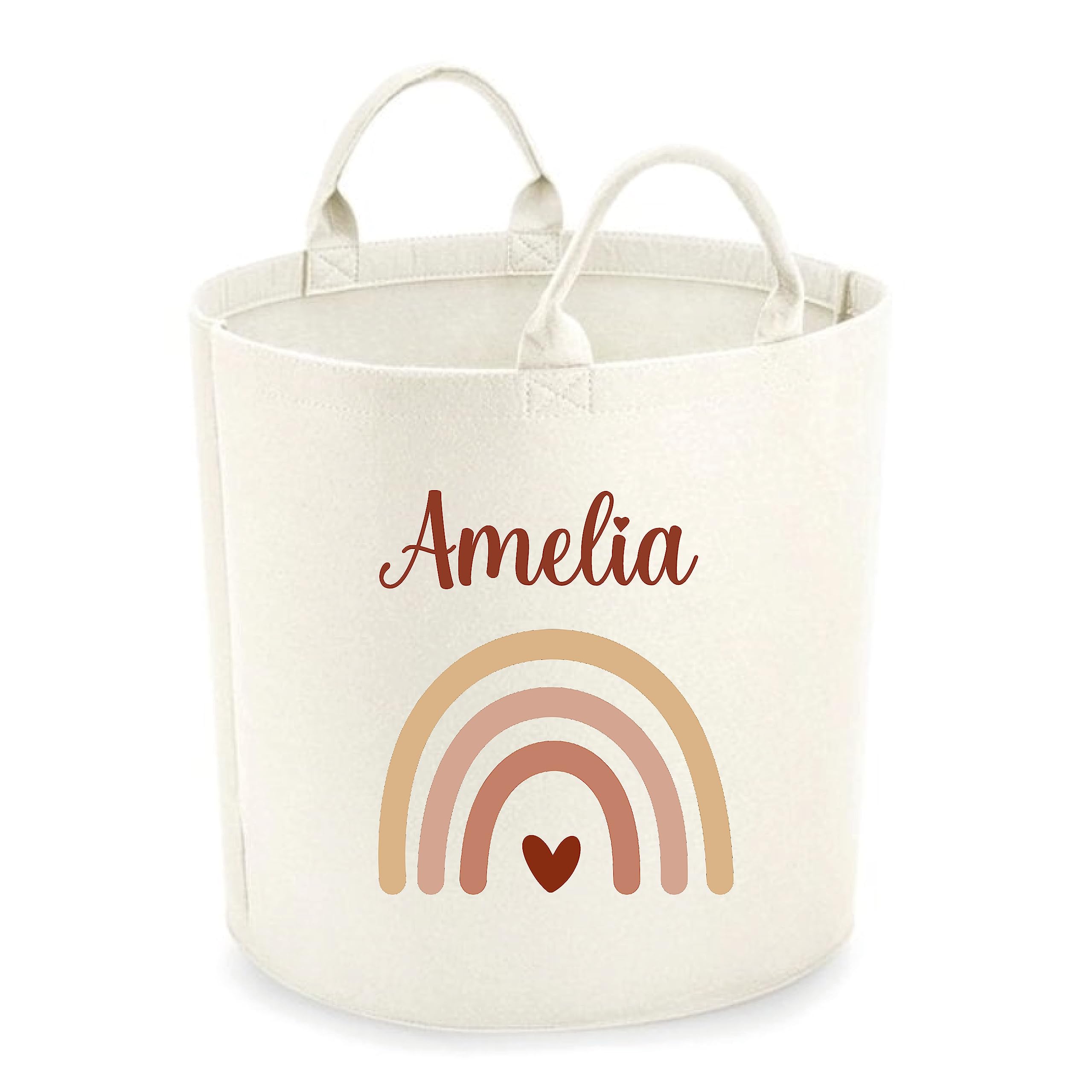 Personalised Toy Storage Basket with Name and Rainbow Design, Soft White Children Toy Box, Kids Toy Box, Birthday Gift (Large)