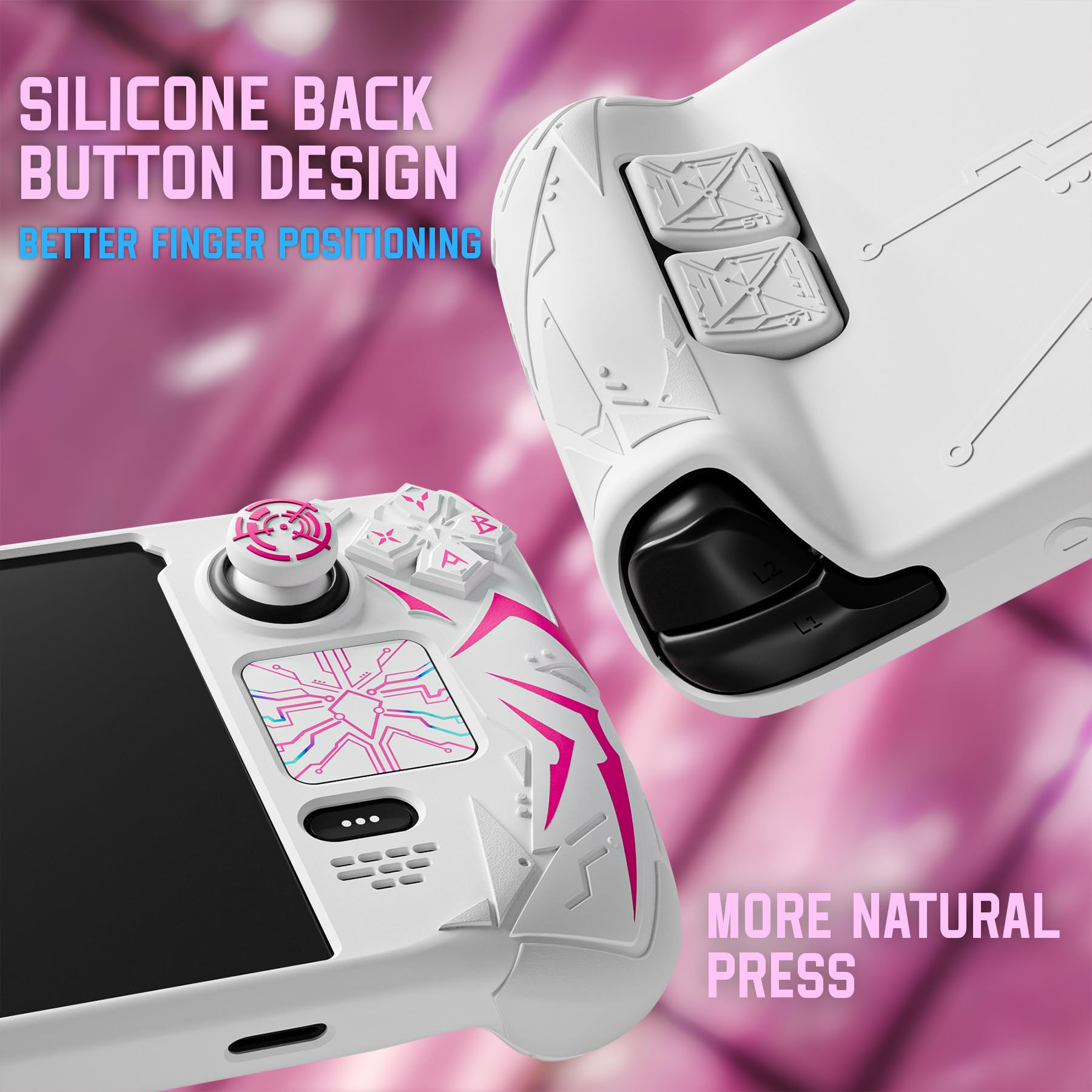 playvital Cover Skin per Steam Deck OLED/LCD, Custodia Silicone Grip Antiscivolo&Copri Levette Analogiche&Tasti Posteriori&Adesivi, Accessori per Steam Deck, Cyber Spider-Bianco