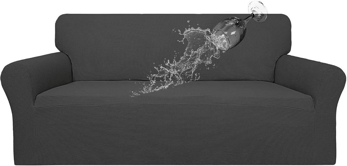 100% Waterproof Couch Cover, 3 Cushion Couch Slipcover for Sofa | Leakproof Sofa Cover, Stretch Jacquard Furniture Protector Against Stain Spill from Kids, Pets, Dog (Sofa, Dark Gray)