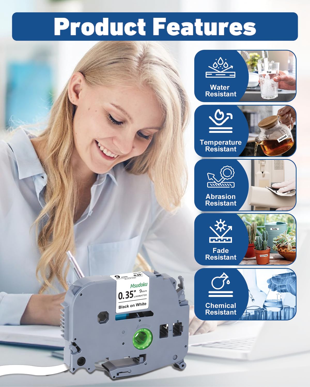 Lot de 20 rubans d'étiquettes TZe221 compatibles avec Brother TZe TZ 9 mm 0,35 - Ruban blanc laminé TZe-221 TZ221 pour étiqueteuse Ptouch PTD210 PTD200 PTH220 PTD400 PTD600 PTH110 PT1290 0,9