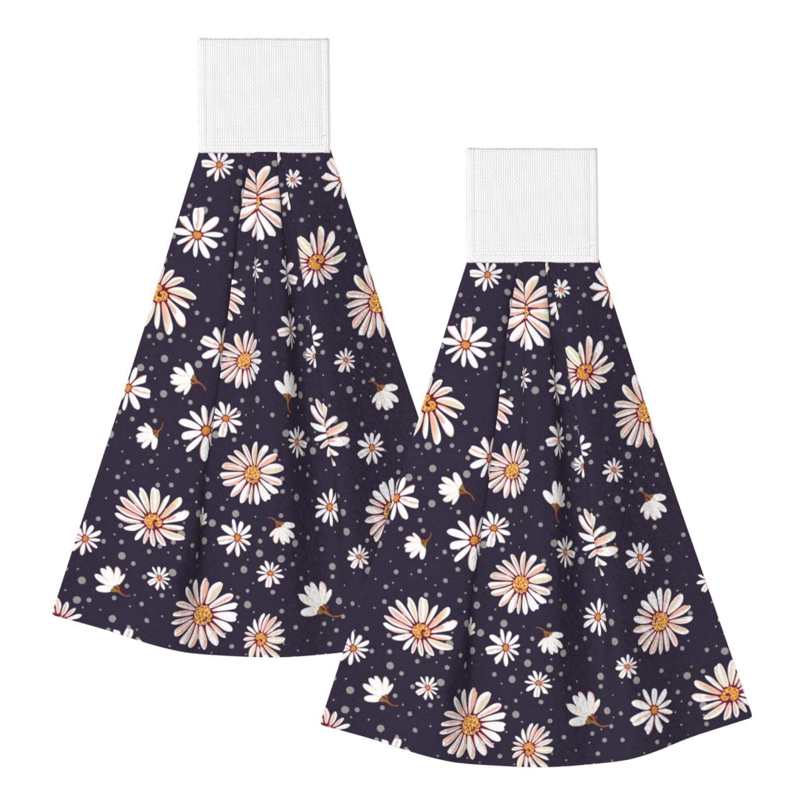 DOPKLNA Daisy Pattern, 2 Pcs Hanging Coral Fiber Hand Towels for Bathroom, Absorbent Kitchen Towels