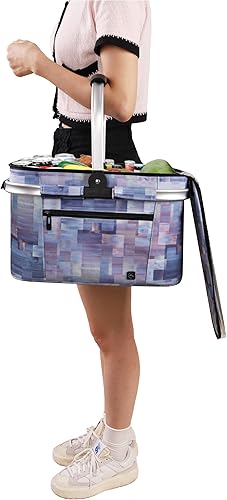 Miniatura 19 de ALLCAMP Cesta de pícnic, 2 cajas de hielo incluidas con enfriador aislado de 32 litros, cesta de picnic plegable gruesa con cestas extraíbles y