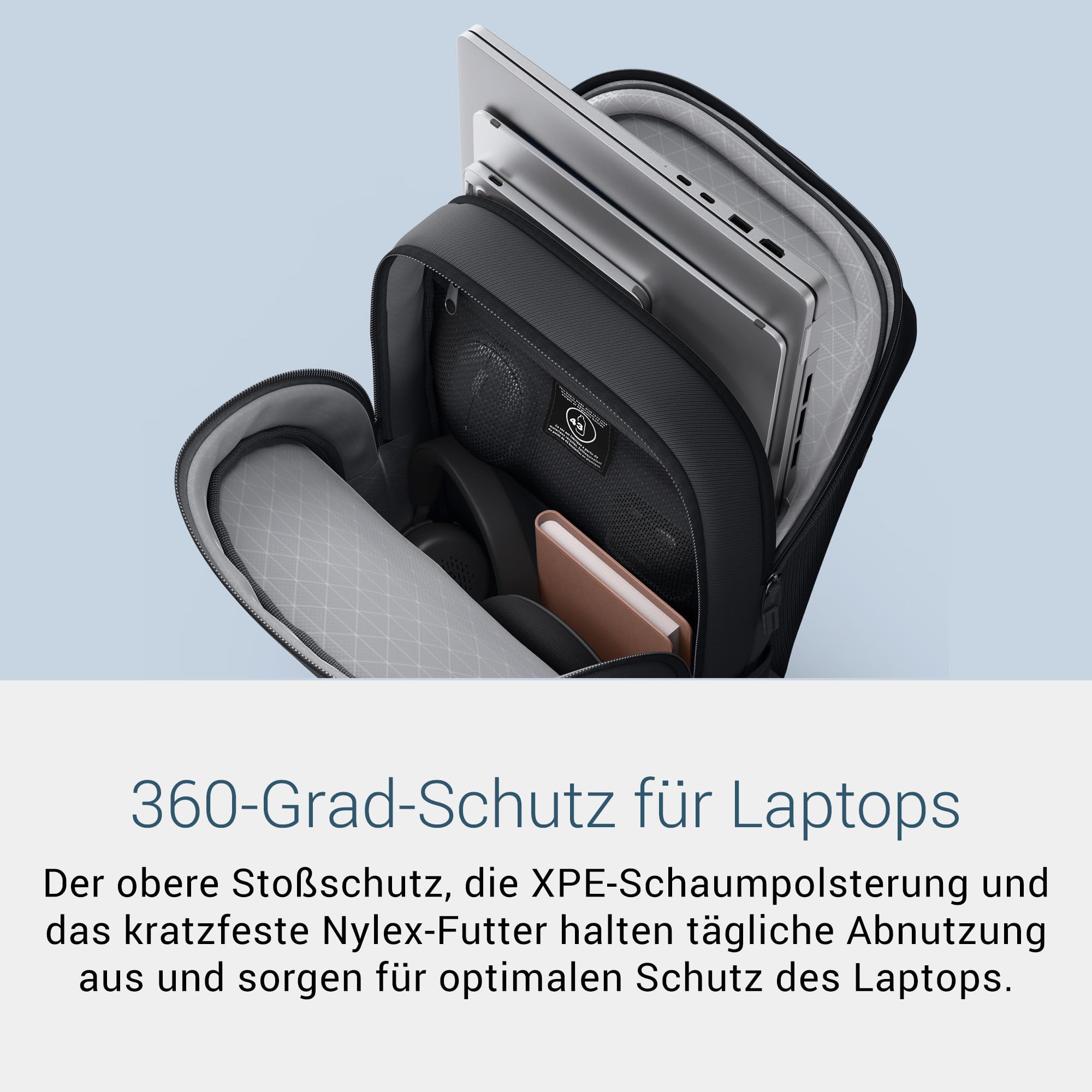 Dell CP5626 EcoLoop Backpack, 23L, 53% Recycled Material, Schwarz | Gepolsterte Schulterriemen, wasserfeste Reißverschlüsse, PU-beschichtete Unterseite, Laptopfach für 14-16-Zoll, 762 g