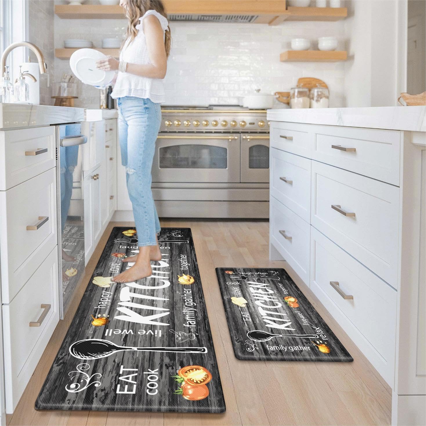 KIMODE Anti Fatigue Kitchen Mat 2PCS,Non Slip Waterproof