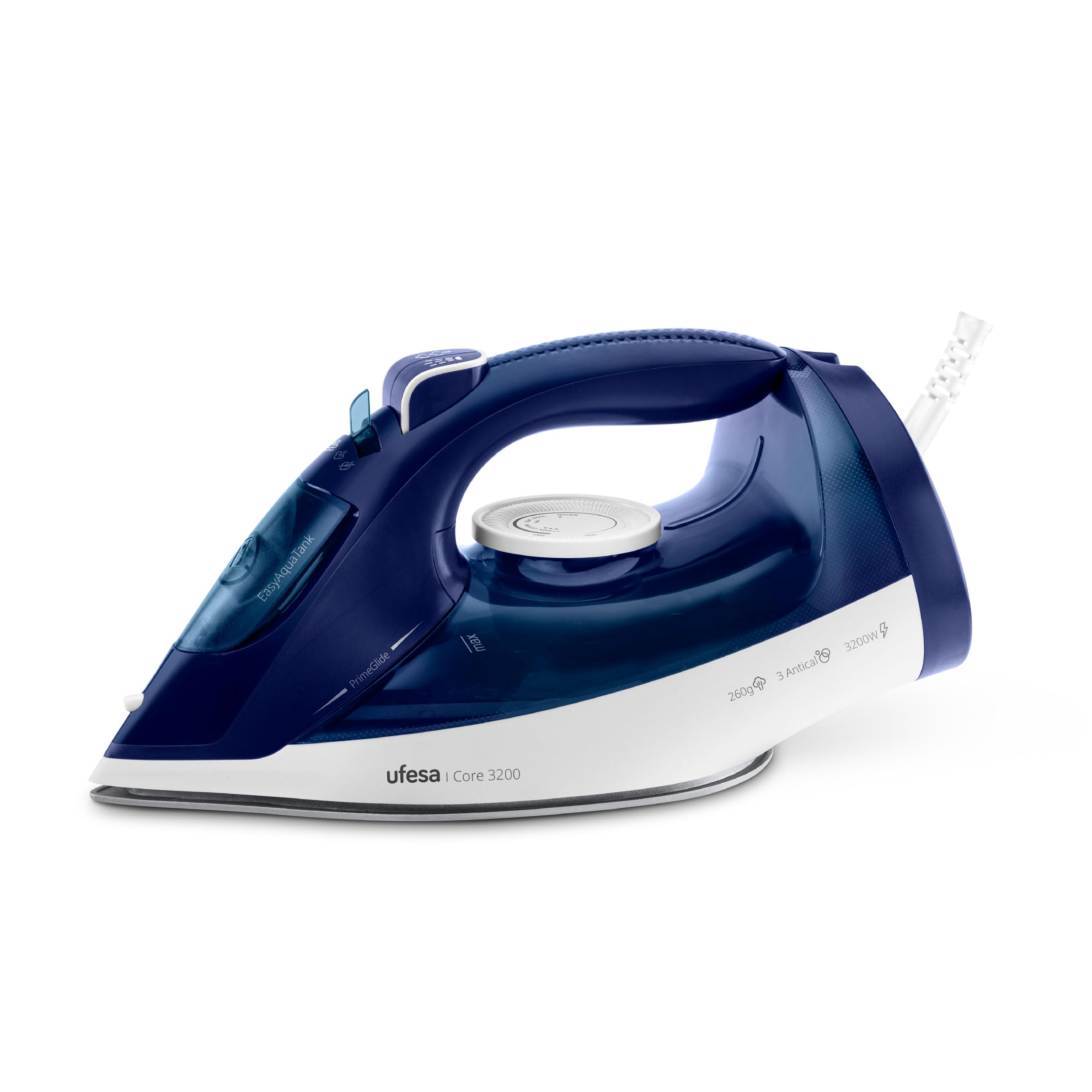 Ufesa Core Dampfbügeleisen, 3200 W, 260 g Dampfstoß, 50 g/min Dauerdampf, Keramik-Bügelsohle, 3-in-1-Antikalksystem, Anti-Tropf, 350 ml Tank, 1,9 m Kabel, Blau