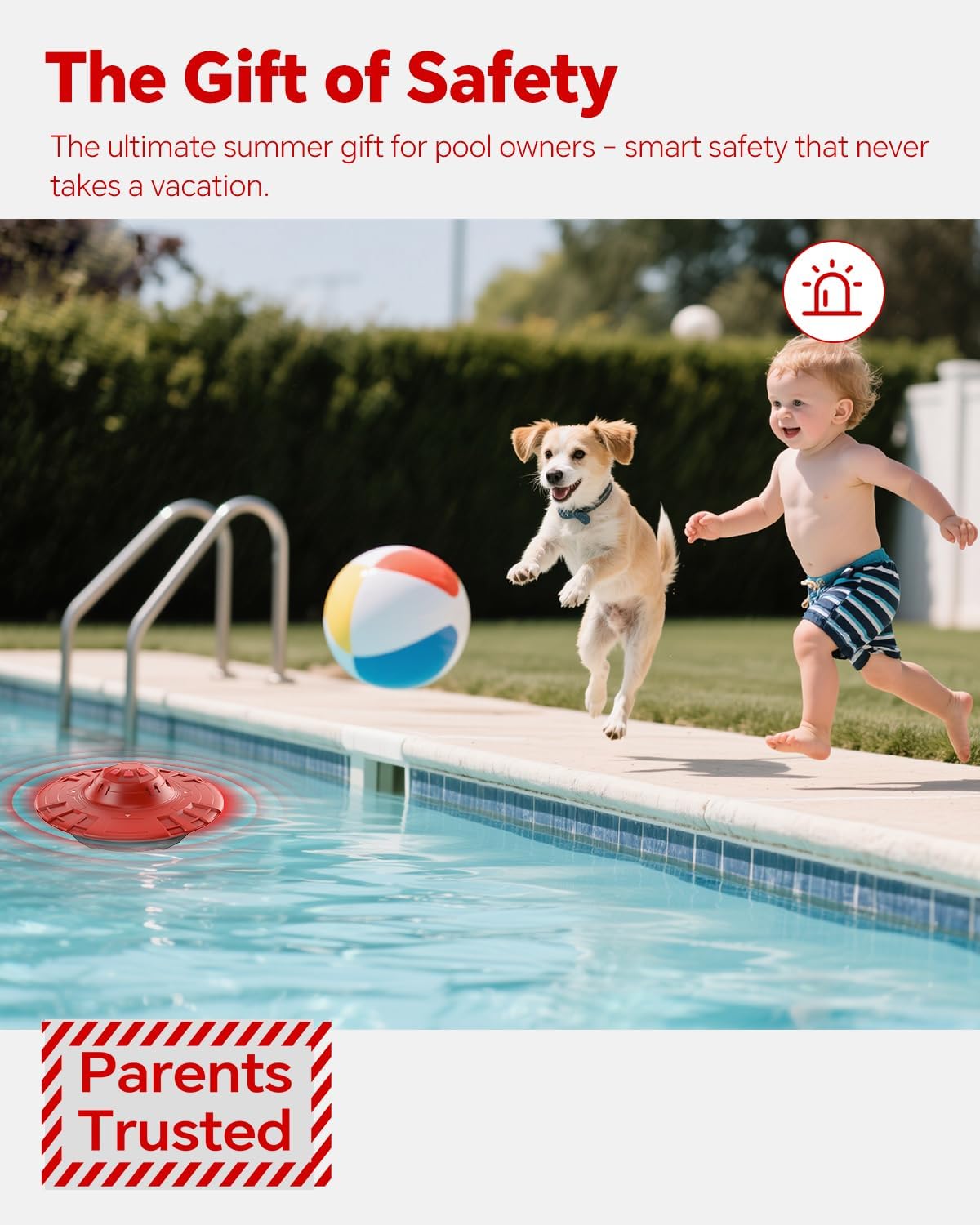 Pool Alarm, Floating Pool Safety Alarms for Inground & Above Ground Pools – Loud 110dB Alert, Adjustable Sensitivity, Protection for Kids & Pets (Red+Black)