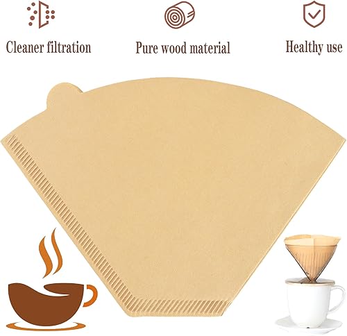 Miniatura 3 de 100 filtros de café, filtro V60 tamaño de filtro #4, filtro de café sectorial, papel natural sin blanquear desechable para verter sobre café (4-8