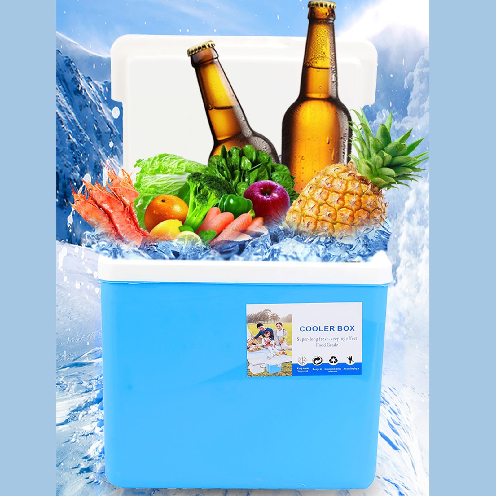 Lodówka 10L, Bardzo Wydajna, Izolowana EPS, z Uchwytem, ​​Camping, Piknik, Wędkarstwo (BLUE)