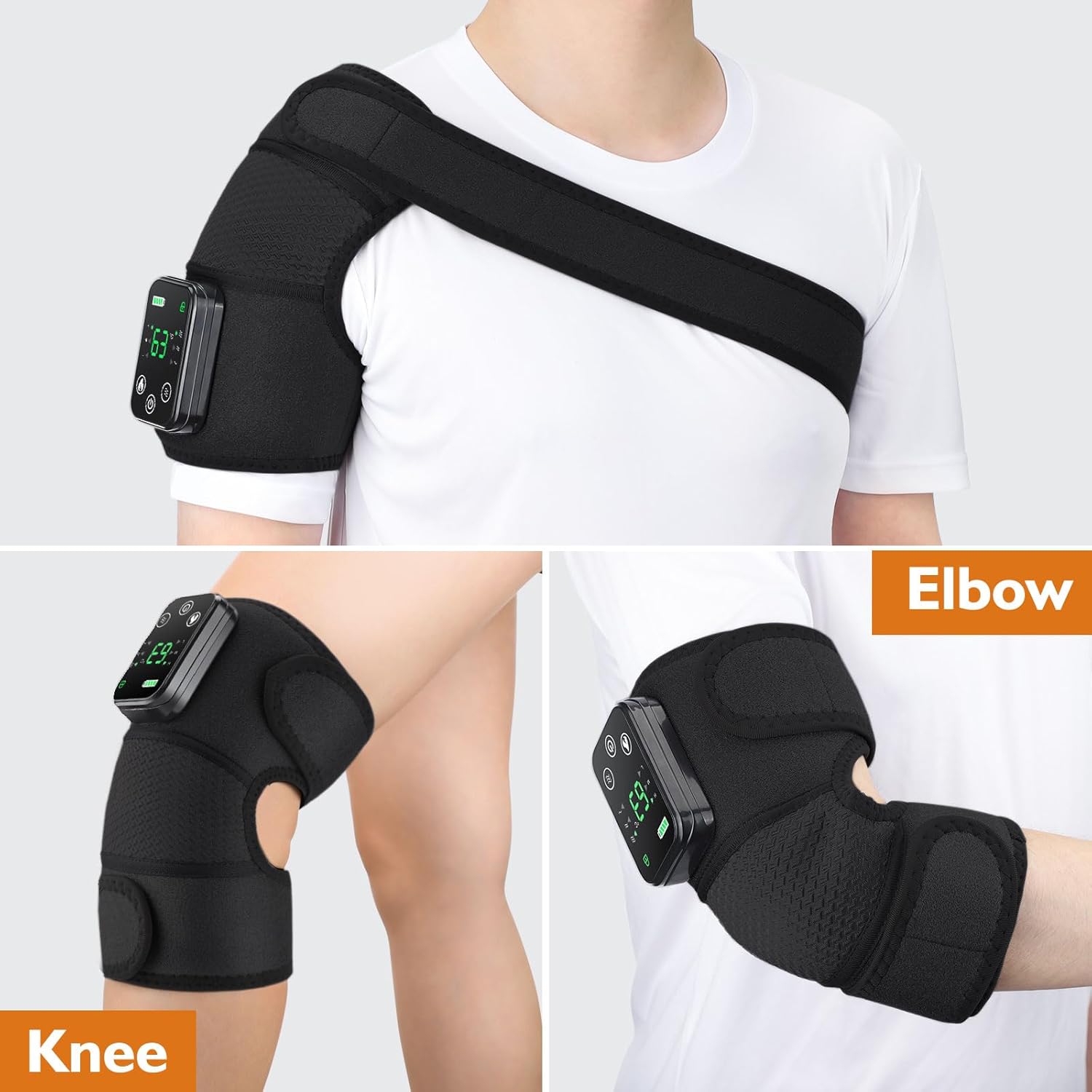 NORTHERN BROTHERS 2 Pack Heated Knee Massager with Vibration, Cordless Knee Heating Pad Brace, 3 Heat Levels, 5000mAh Rechargeable, Adjustable for Knee Shoulder Elbow
