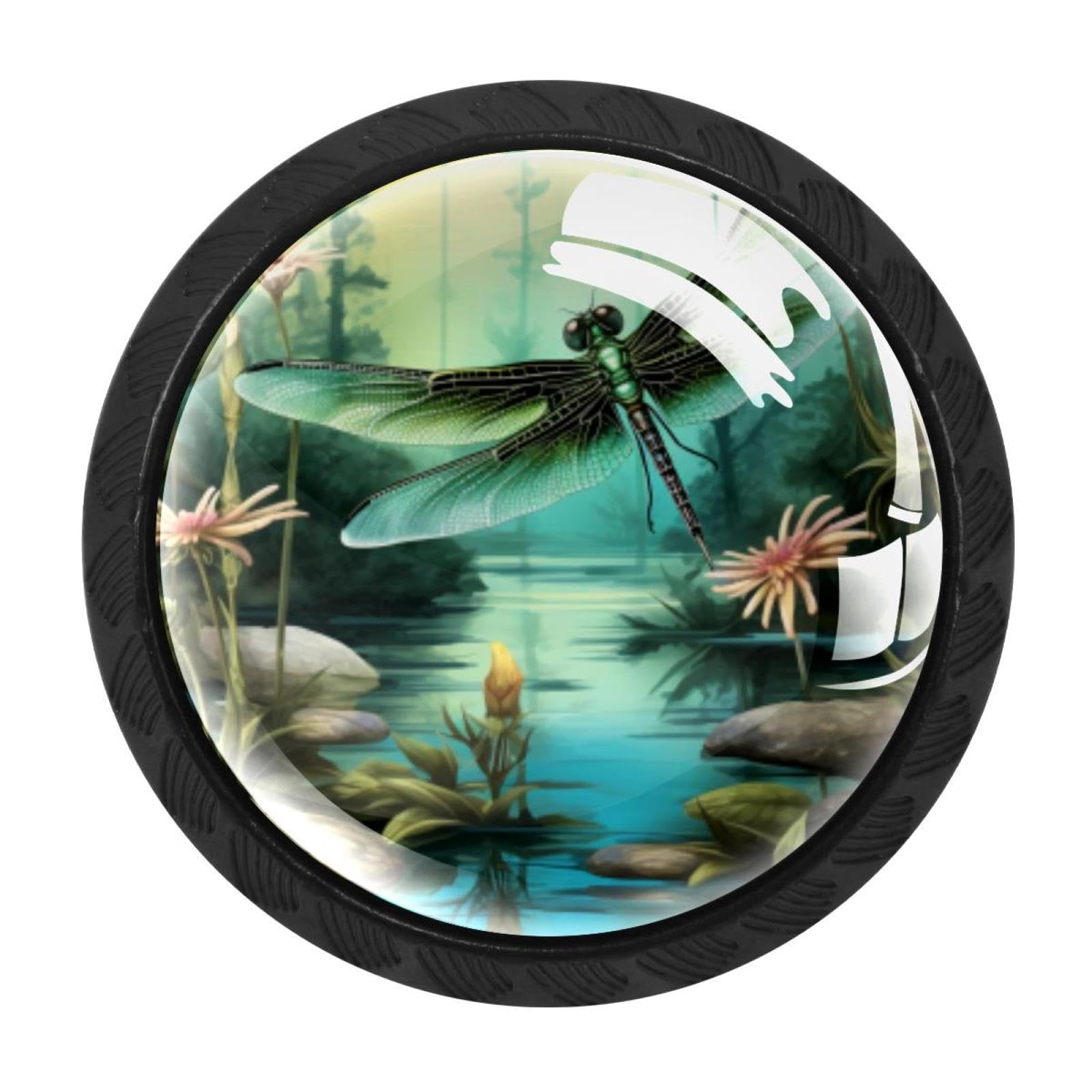 CHENZZZZ 4 Pieces Dragonfly Drawer Knobs, 35mm Black Cabinet Knobs, Drawer Pulls and Knobs, Dresser Drawer Knobs, Cabinet Hardware Kitchen Cabinet Knobs