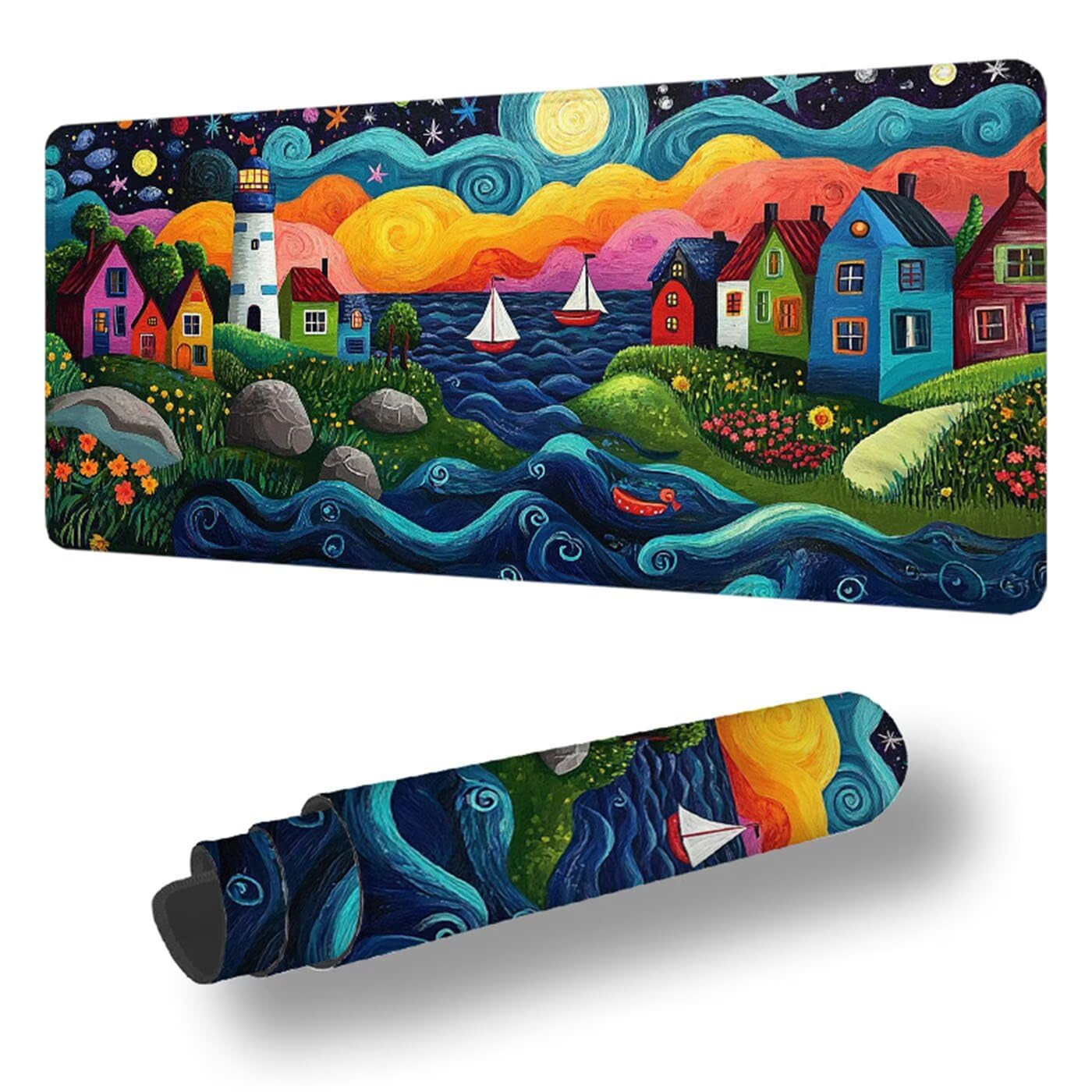 Podkładka pod mysz XXL 1200 x 600 mm duża kolorowa podkładka pod mysz dla graczy pod ręką biurko szyte krawędzie wodoodporna antypoślizgowa do komputera, laptopa poprawia precyzję i szybkość, dom S