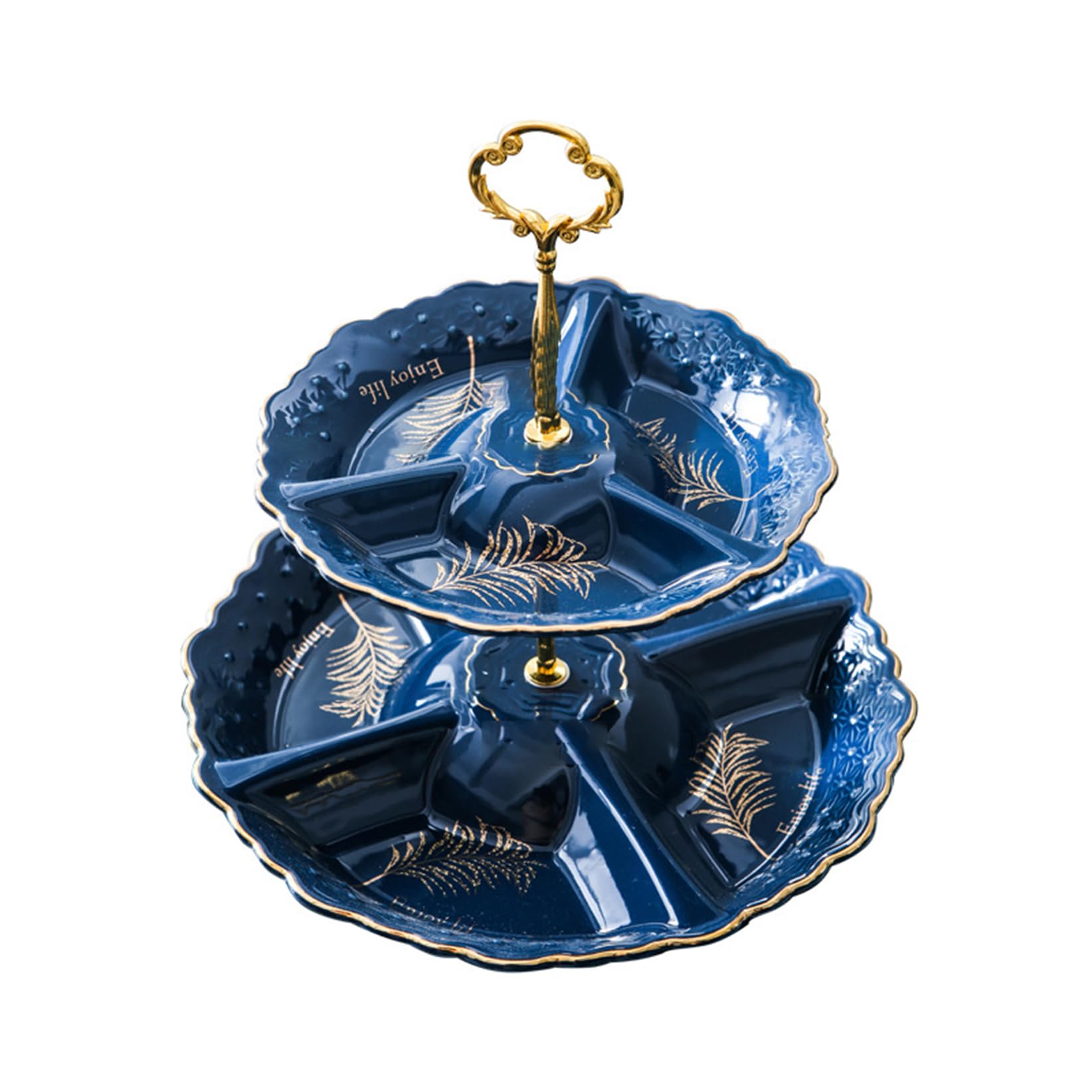 Celdas De 2 Niveles Celdas De Porcelana Soporte De Cupcake Siring Serving, Bandeja De Dulces De Fruta Seca Elegante En Relieve, Reposicionamiento De Pastelería para Blue