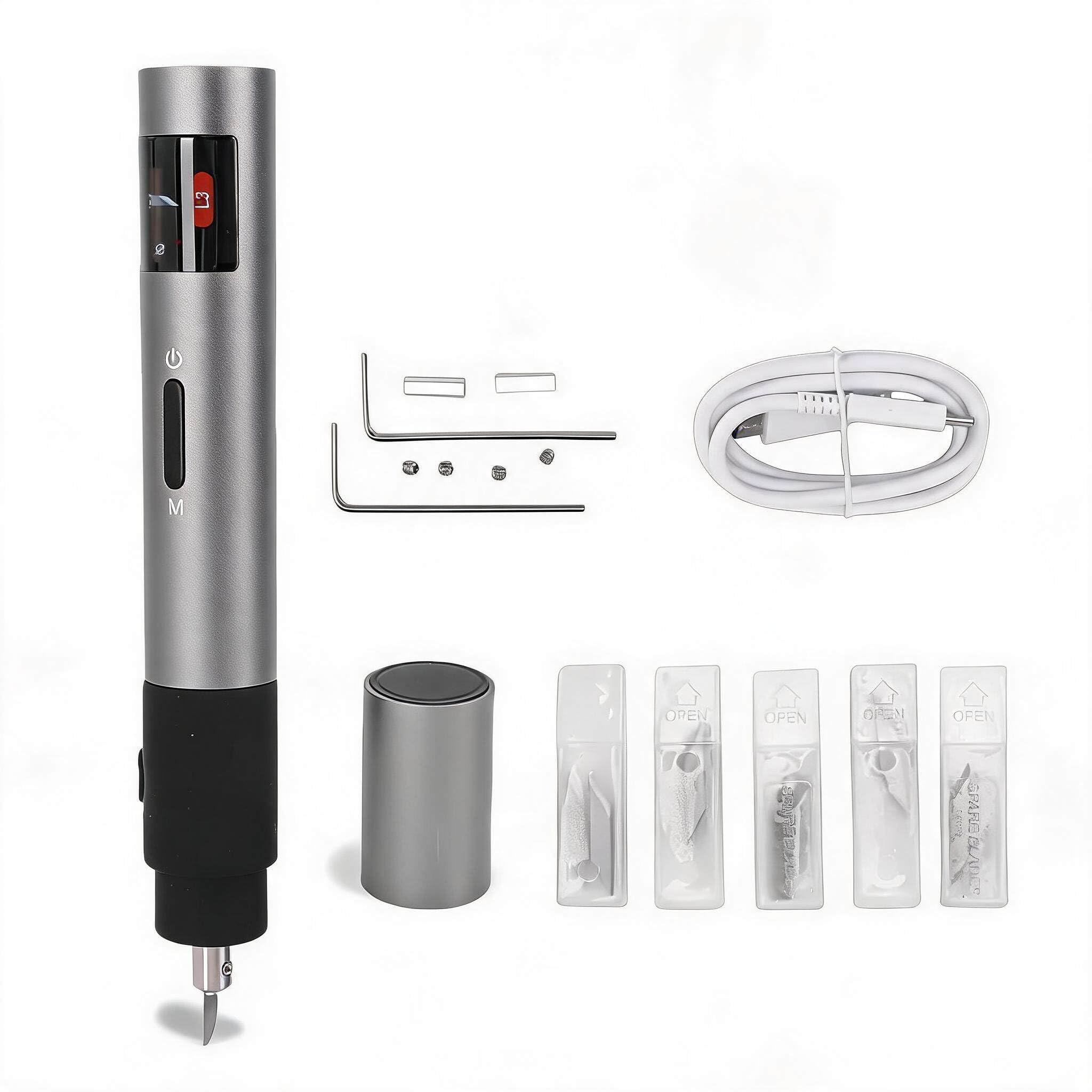 Dpofirs Ultraschall Messer, Ultrasonic Cutter, 50 Klingen, 40 KHz Vibration, für 3D-Druck, Holzbearbeitung, Prototyping, Heimwerken, mit LED-Licht und 3 Ebenen