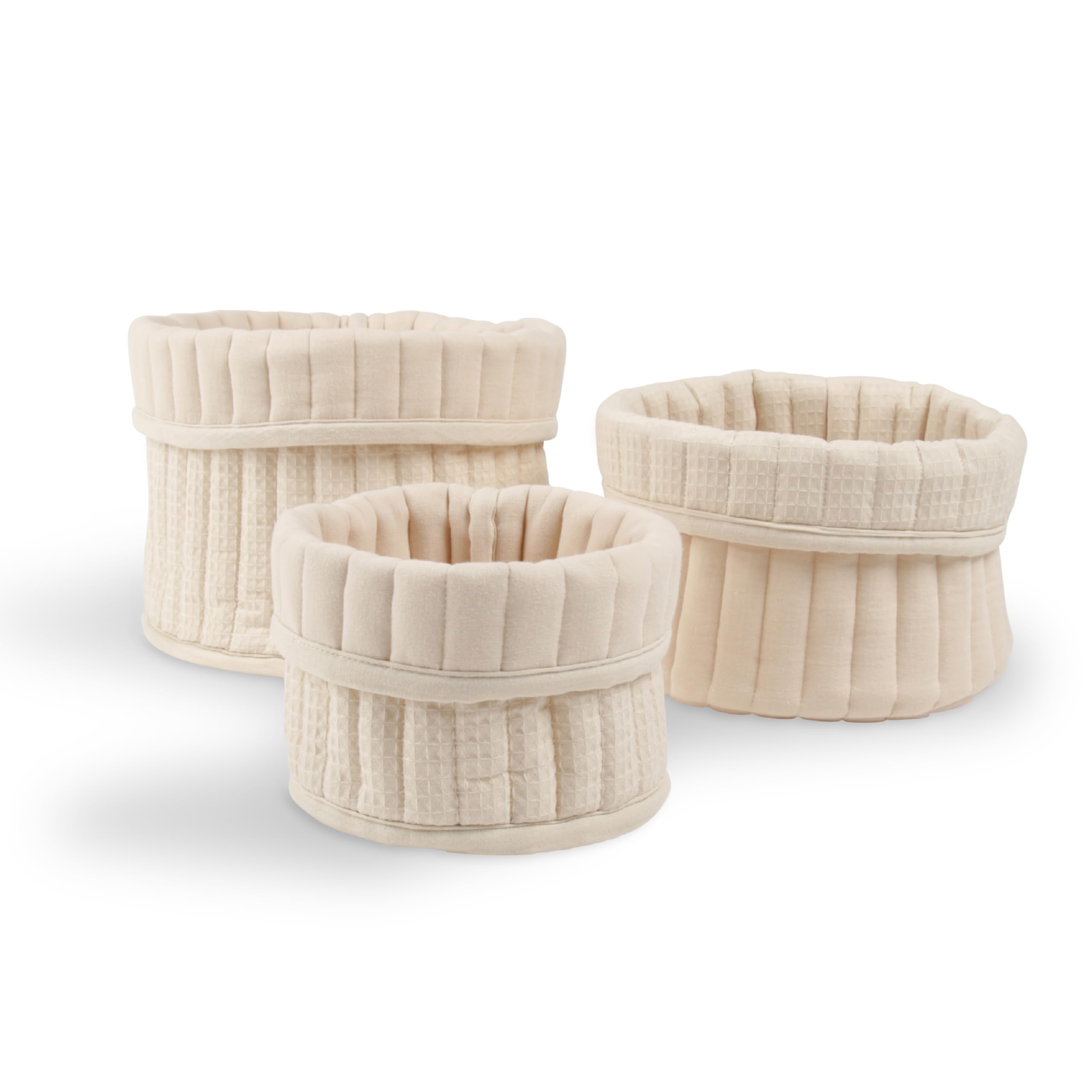 CuddleCo 3pk Storage Basket Set - Premium Fabric Baskets for Nursery Storage, Versatile Baby Laundry Baskets, Perfect for Organising Toys & Clothes, Stylish & Ideal for Kids' Rooms (Cashmere Waffle)