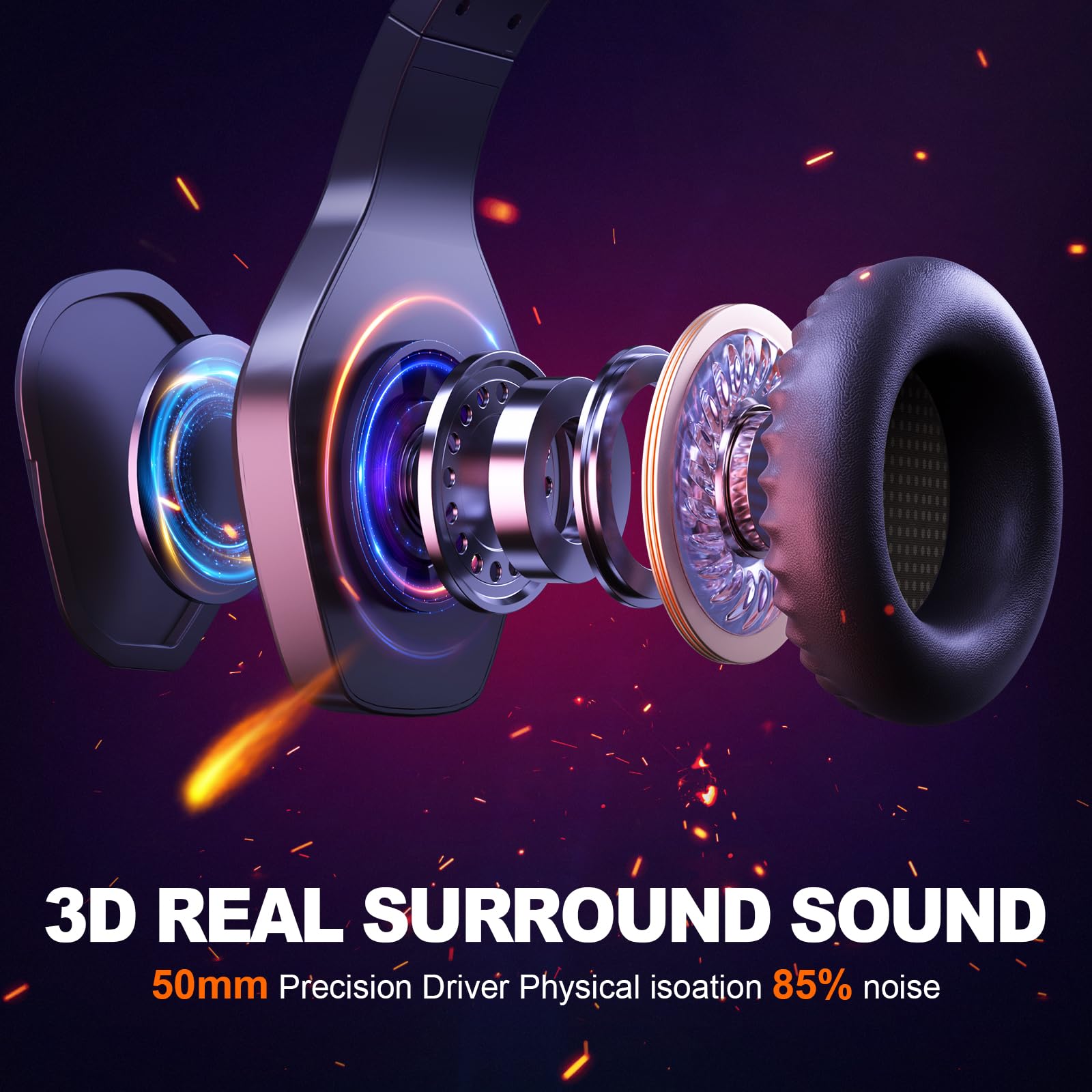 Krysenix PG1 RGB Gaming Headset for PS4, PS5, PC, Switch, Xbox, Headset with LED and Gaming Headphones with Microphone, Noise Cancelling Headphones with 3.5mm Jack,Deep black — view 4