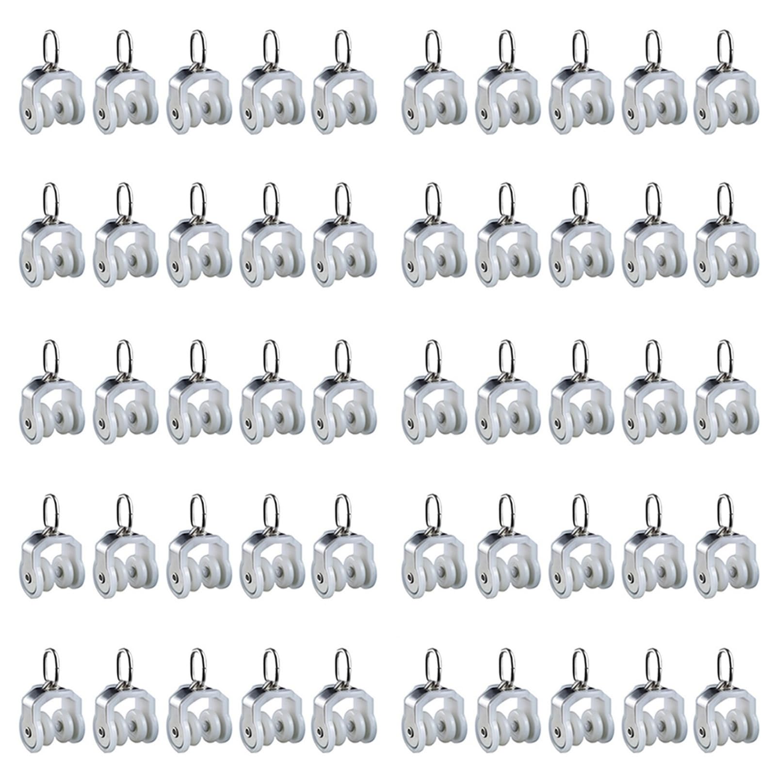 Liyi929gp One Color Curtain Glider Hooks Curtain Rail Rollers, Heavy-Duty Curtain Rail Pulleys Runners, Durable Metal Carriers Rollers For Flexible Ceiling Curtain Track, 10/20/50Pcs Mute Wheel Drapery Runners(50 Pcs)