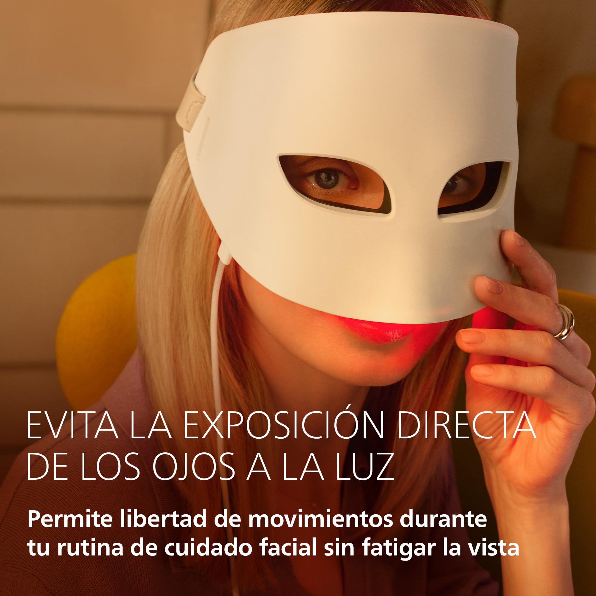 Philips LED ReAura Máscara facial – rostro, contorno de ojos y cuello, 3 modos, luz roja, azul e infrarroja cercana, eficacia clínicamente demostrada¹, ajuste flexible, rutina de 10 min, LTM7100/00