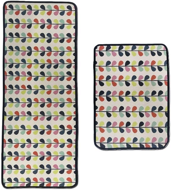 LEEBEI Kitchen Rugs Mats 2 Pieces Sets Non slip Washable Indoor mat,Polyester Kitchen Floor Mat Carpet for Kitchen/Bedroom Non-slip (15.7×23.6 inch+15.7×47.2 inch) (Flower-vine)
