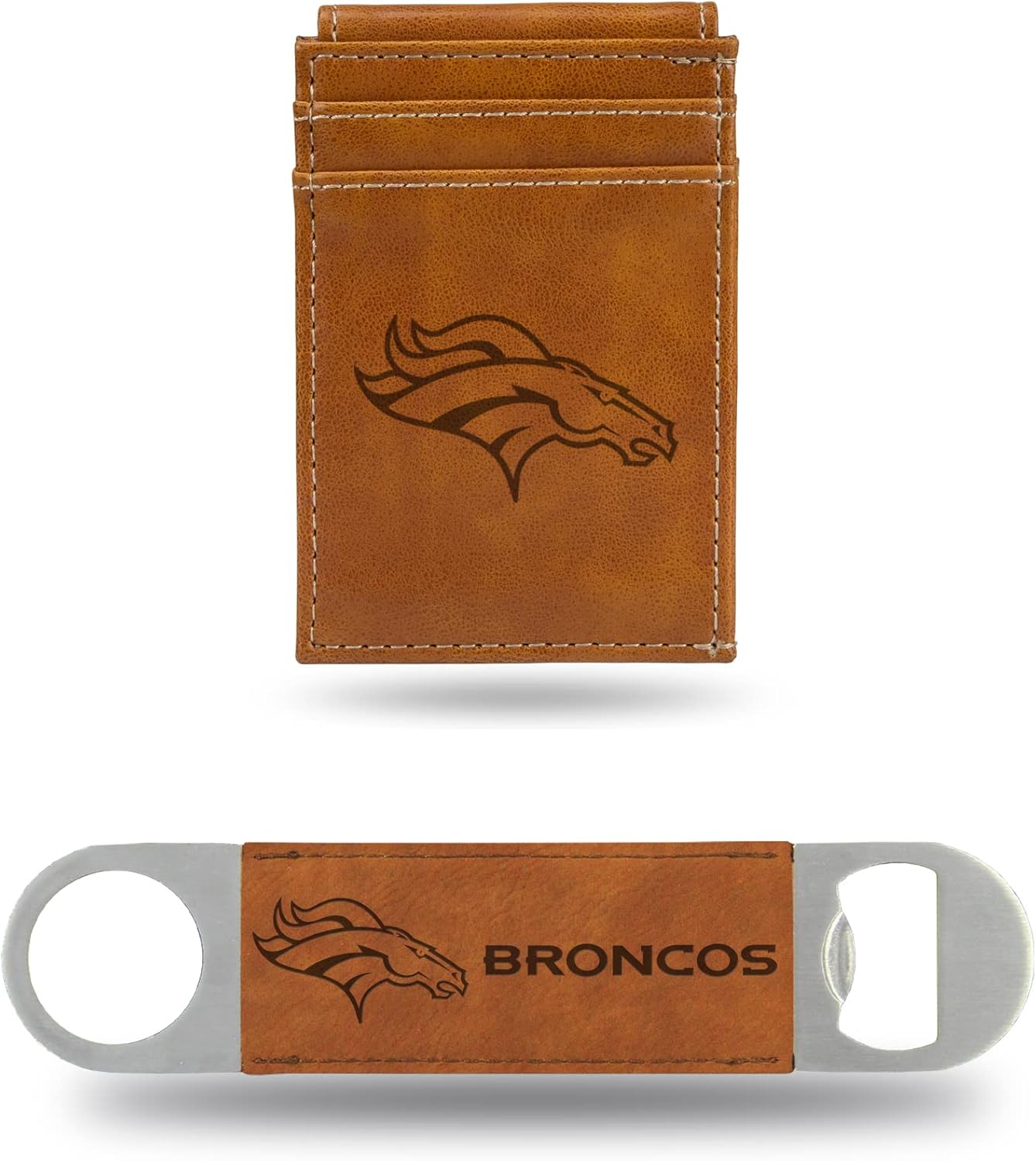 Rico Industries NFL Football Black Laser Engraved Front Pocket Wallet & Bar Blade - Great Gift