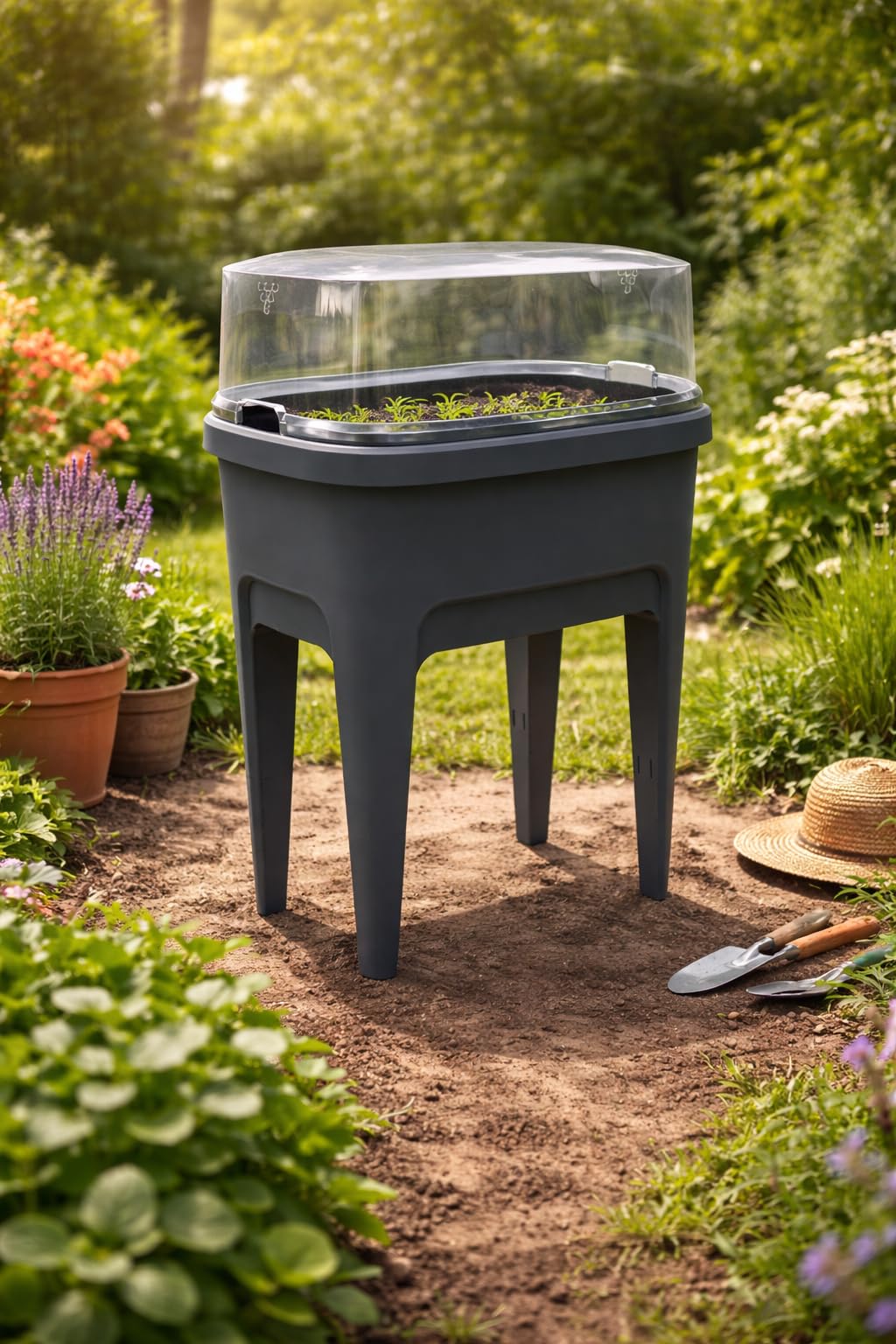 Ondis24 Jardinière surélevée - Serre - Jardin - 48L - Anthracite - Outdoor - L - Moderne - Résistant aux intempéries - Aération - Drainage