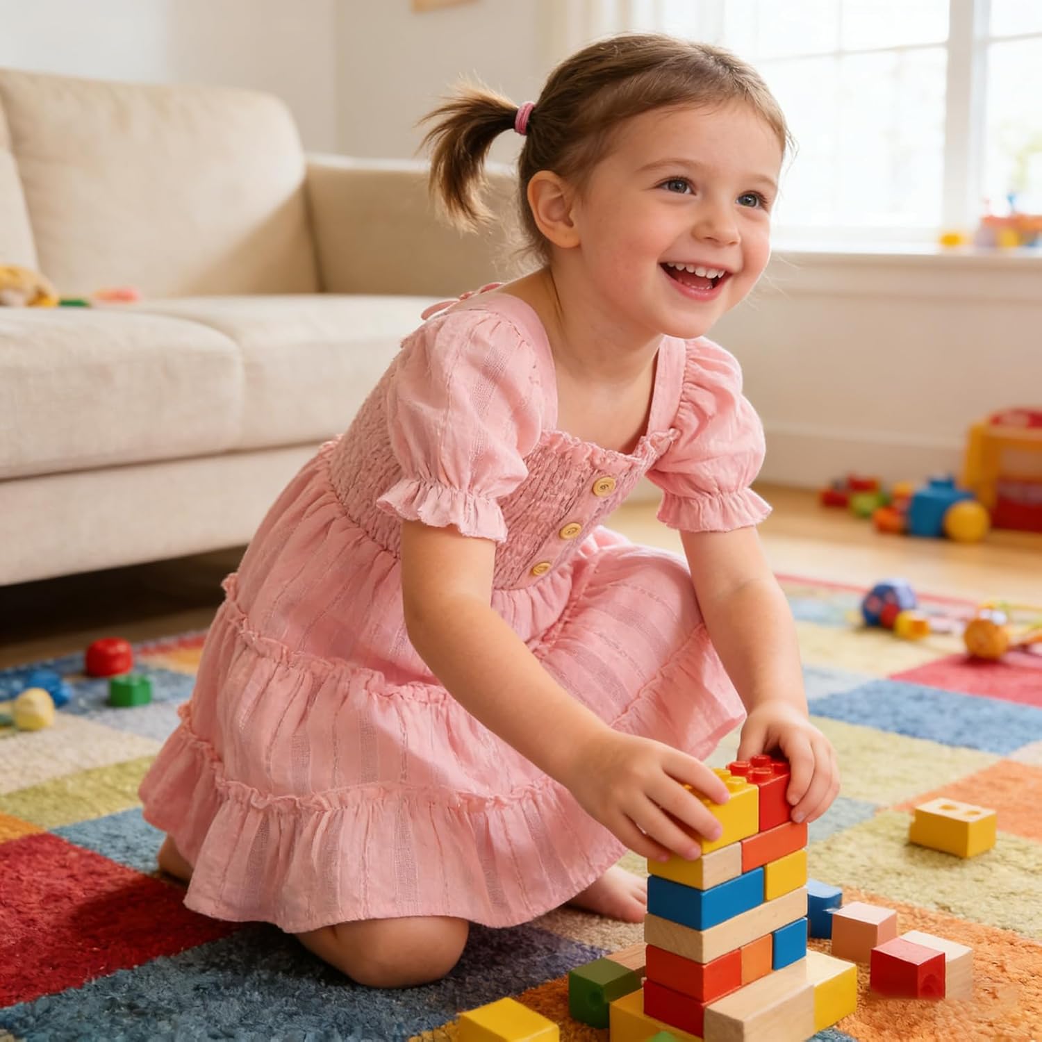 GRNSHTS Toddler Girl's Summer Sundress | Kids Short Sleeve Beach Dress with Matching Headband 2-6Y - Image 5